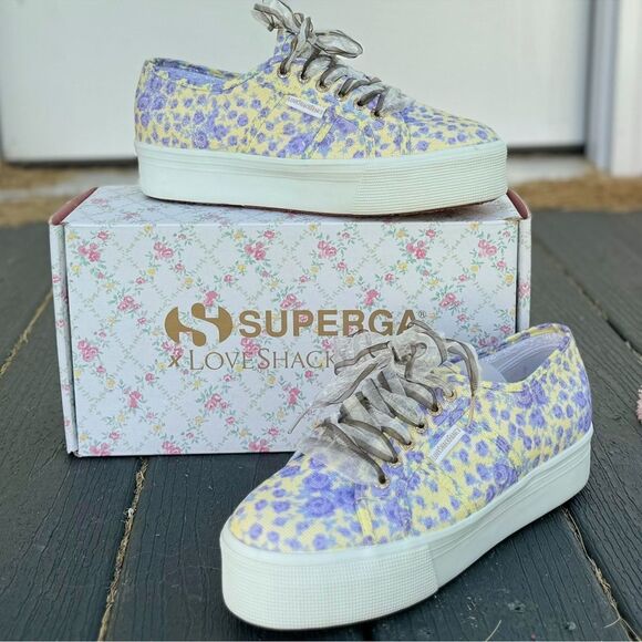 LoveShackFancy Superga FanCot Bindings Purple Floral Platform Sneakers 10.5 - Picture 7 of 16